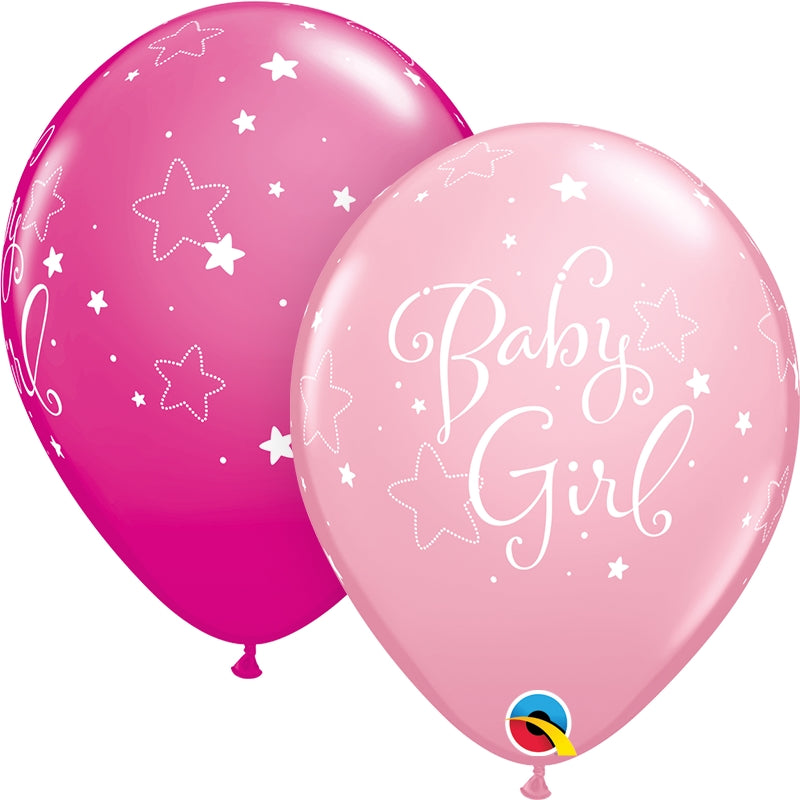 Pink Stars Baby Girl Latex Balloons 11 Inches