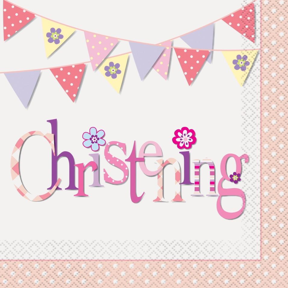 Pink Christening Napkins Bunting Pack of 16 | Party Save Smile