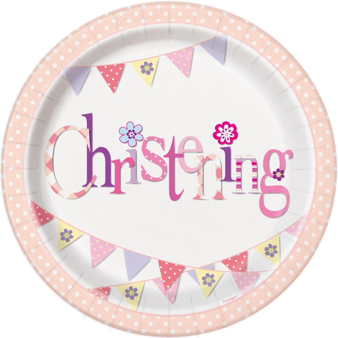 Pink Bunting Christening 22cm Party Plates Pack of 8 | Party Save Smile