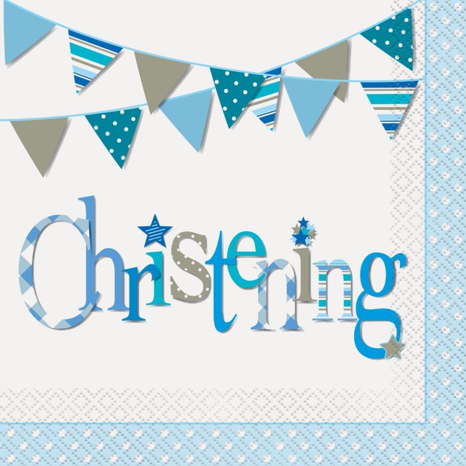 Christening Napkins Blue Bunting Pack of 16 | Party Save Smile