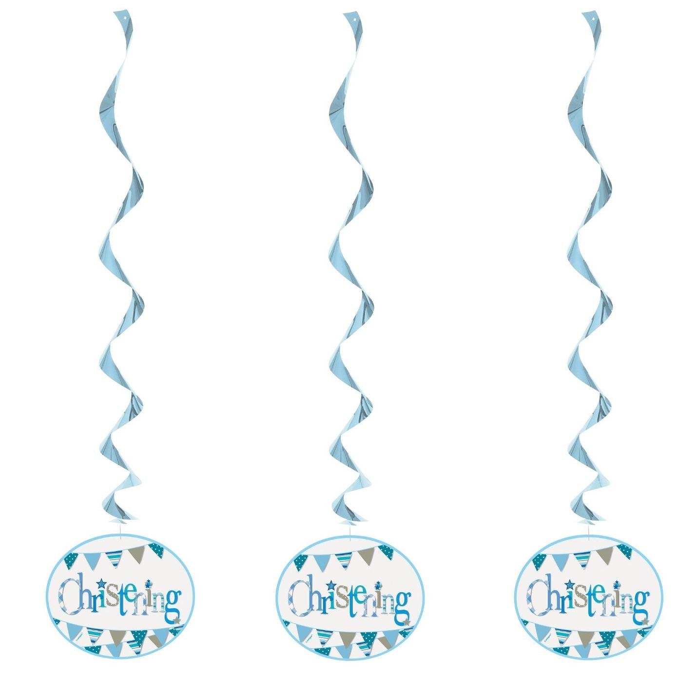 Blue Bunting Christening Hanging Swirl Decorations Pack of 3 | Party Save Smile