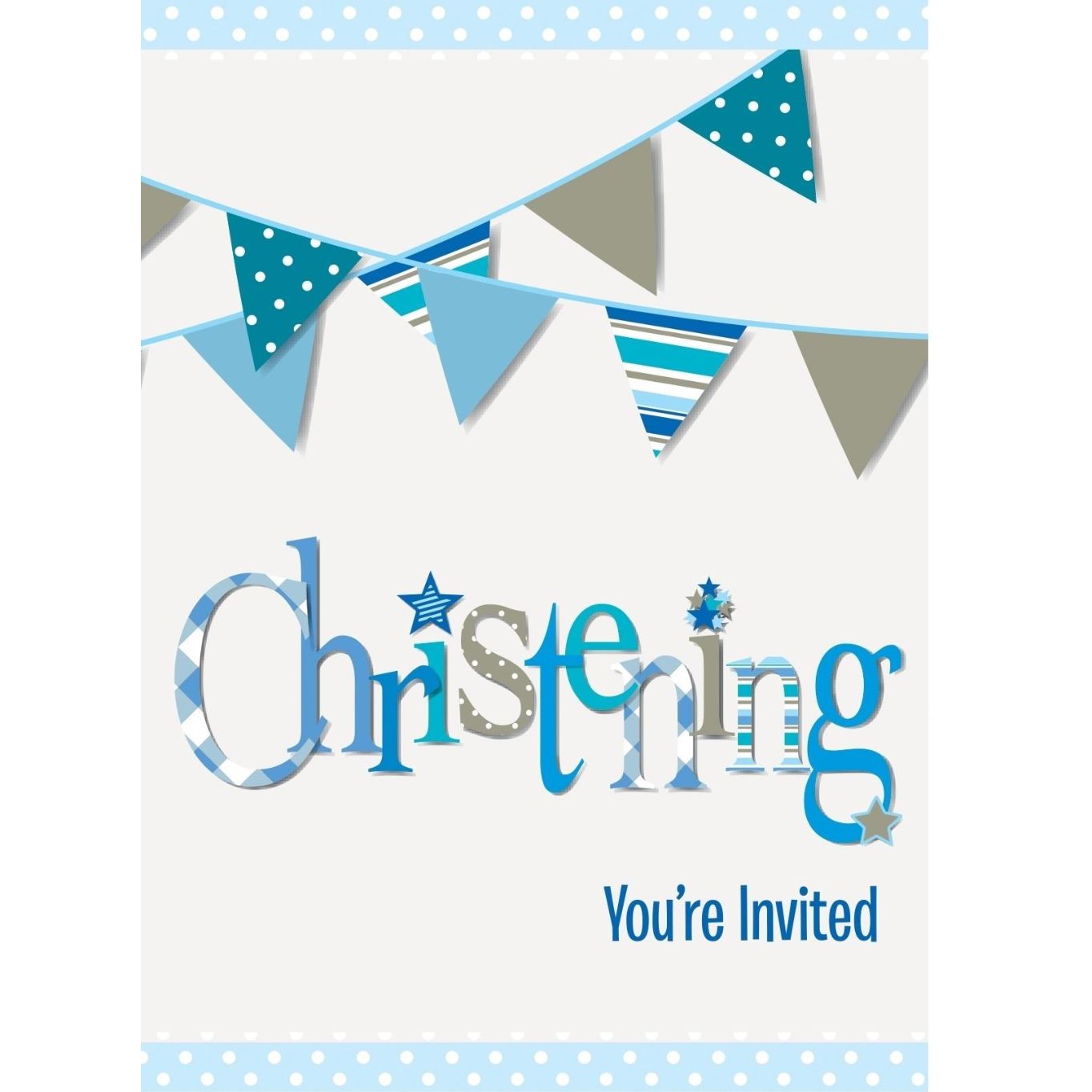 Christening Invitations Blue Bunting Pack of 8 | Party Save Smile