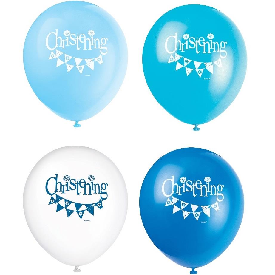 Blue Bunting Christening 12 inch Latex Balloons Pack of 8 | Party Save Smile