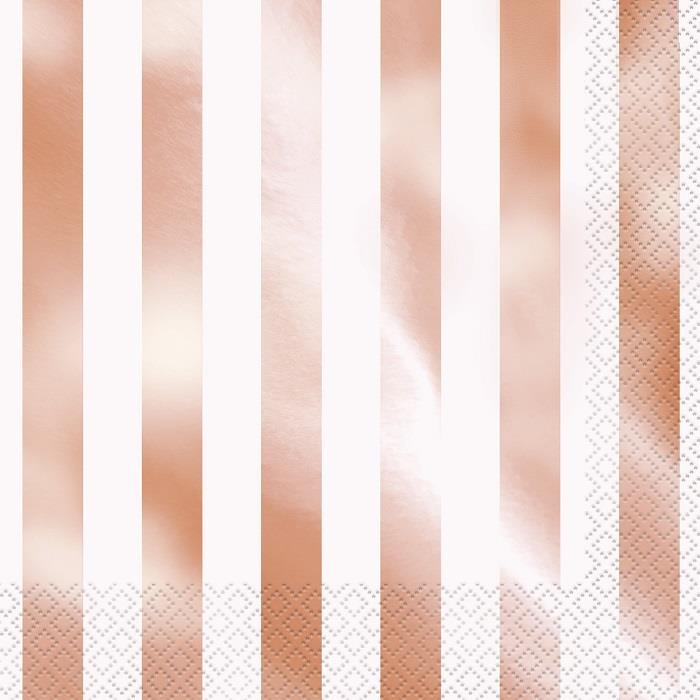 Rose Gold Foil Striped Napkins Pack of 16 | Party Save Smile
