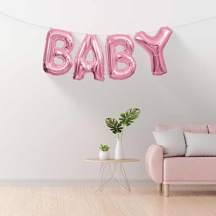 Pink Baby Balloon Letters Banner 2.7 Metres | Party Save Smile