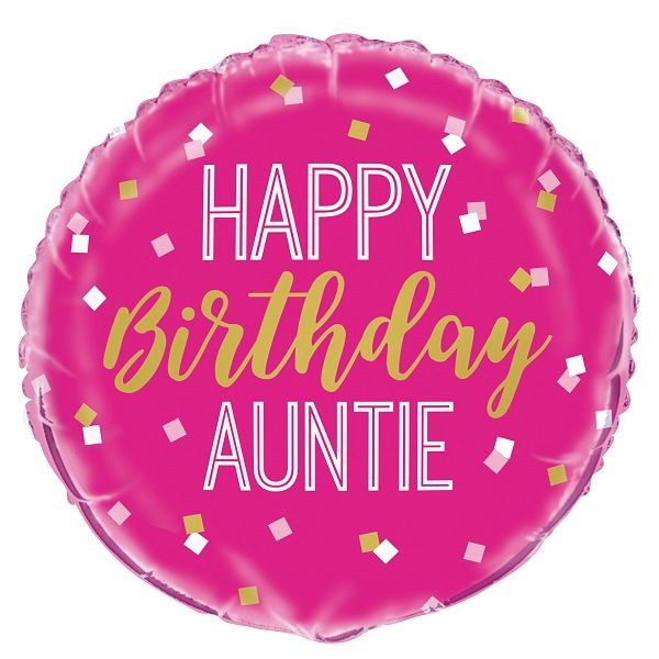 Happy Birthday Auntie Aunt Pink Foil Balloon 18 Inch | Party Save Smile