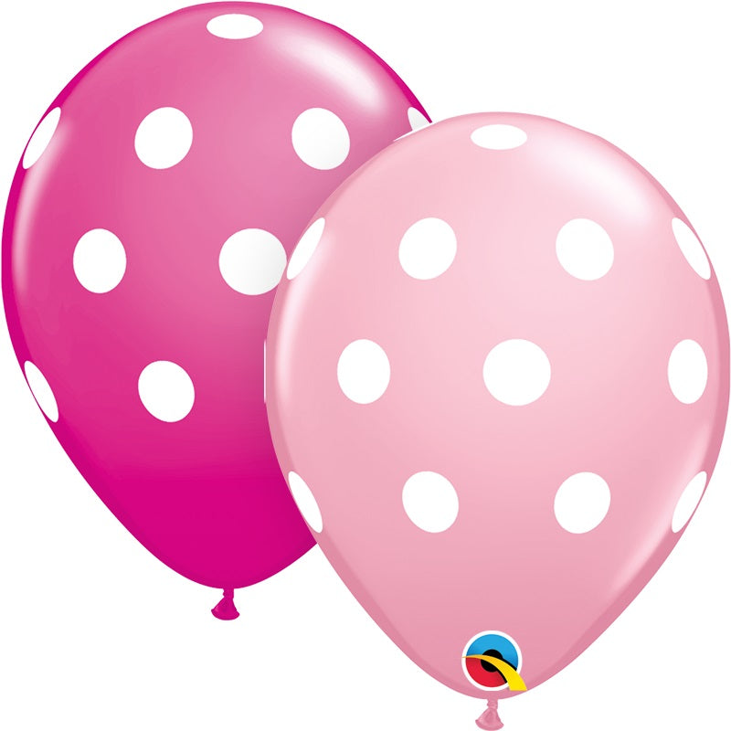 Pink Polka Dot Latex Balloons 11 Inch Qualatex | Party Save Smile
