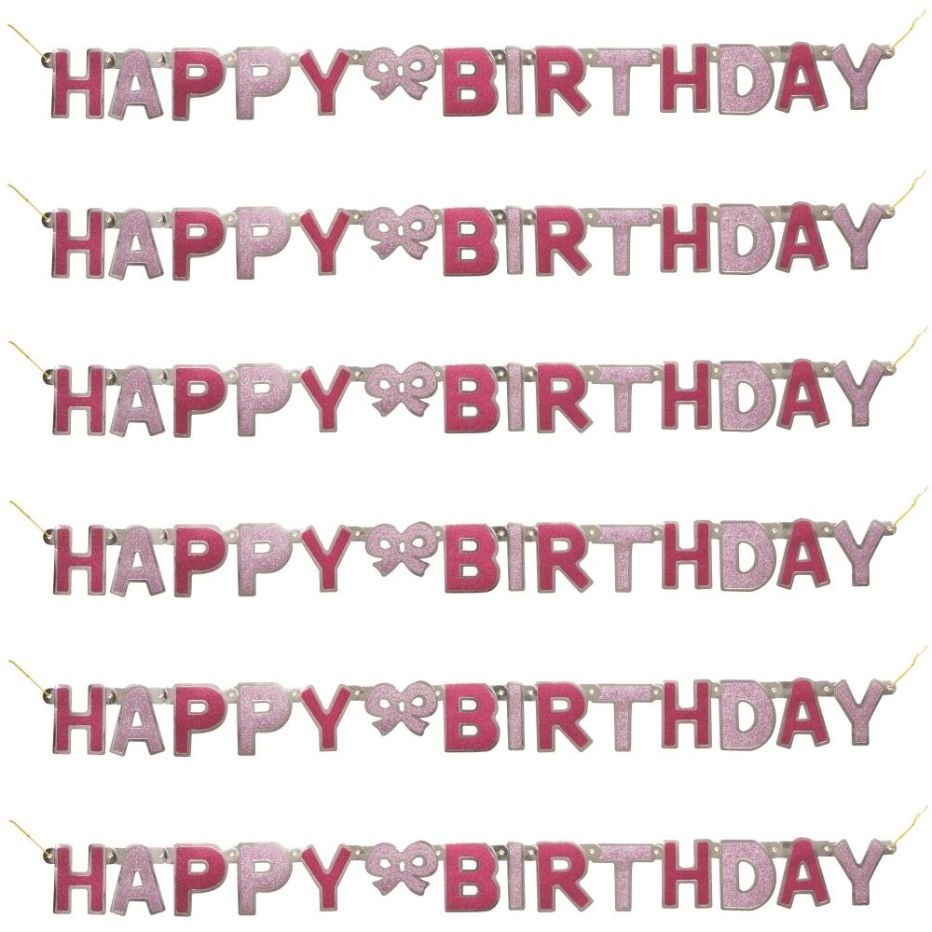 Glitz Pink Happy Birthday Banner (Card) | Party Save Smile