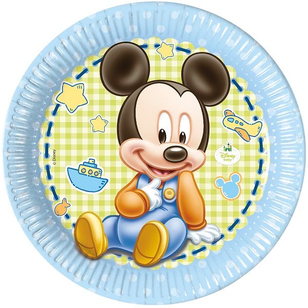 Baby Mickey Mouse Gingham Party Plates Pack of 8 | Party Save Smile