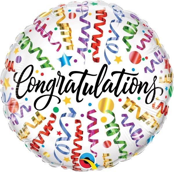 Congratulations Multi-Coloured Streamers Foil Balloon 18 Inch | Party Save Smile