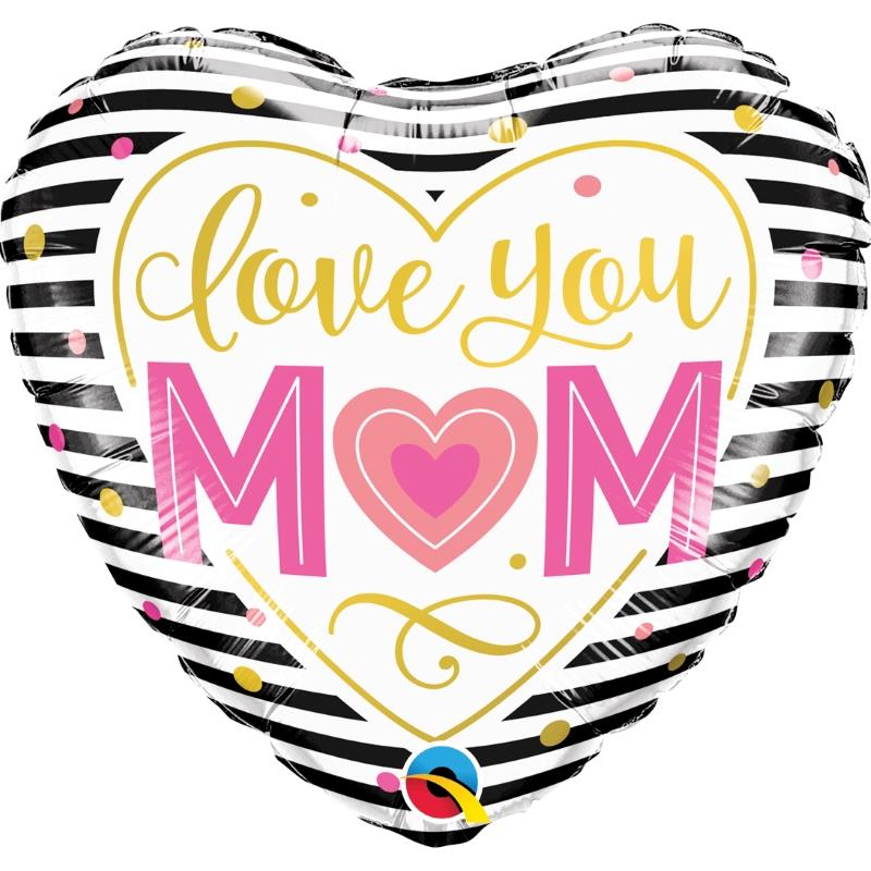Love You Mum Heart Stripes Foil Balloon 18 Inch | Party Save Smile