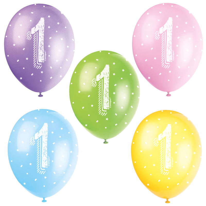 Assorted Colour 1st Birthday Latex Balloons Pack of 5 | Party Save Smile