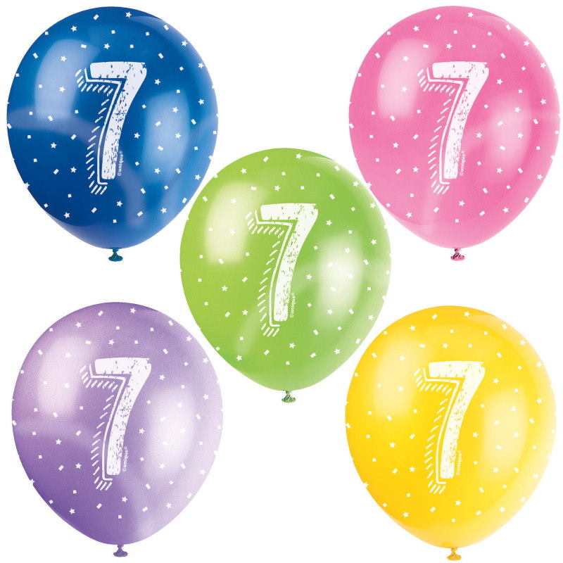 Assorted Colours 7th Birthday Party Latex Balloons Pack of 5 | Party Save Smile