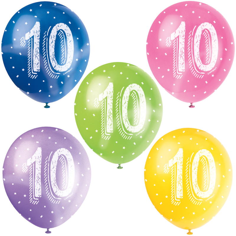 Assorted Colours 10th Birthday Latex Balloons Pack of 5 | Party Save Smile