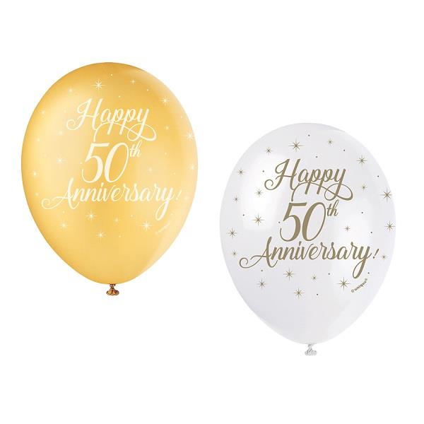Gold Stars 50th Anniversary Latex Balloons Pack of 5 | Party Save Smile