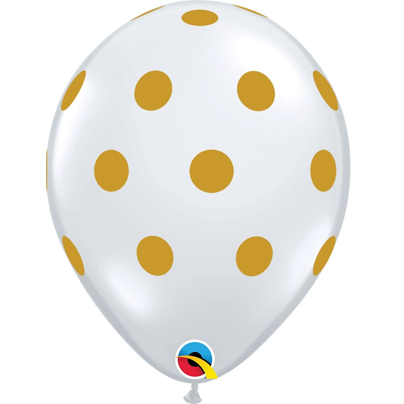 Gold Big Polka Dots Latex Balloons Qualatex 11 Inch | Party Save Smile