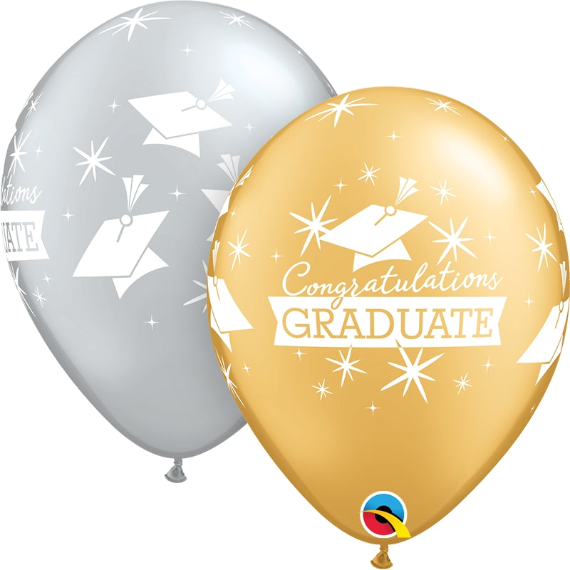 Silver & Gold Congratulations Graduation Latex Balloons