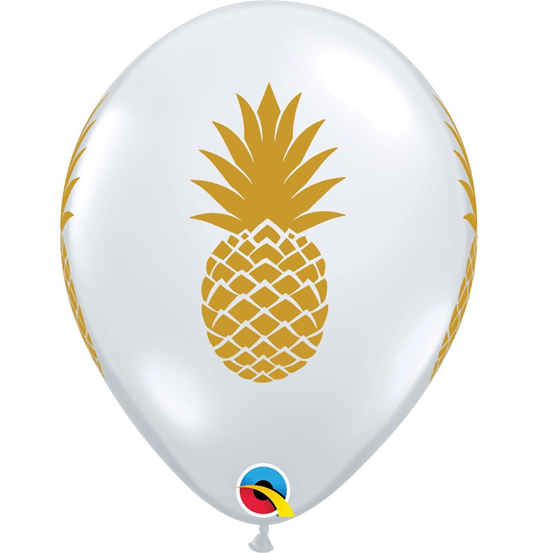 Gold Pineapple Tropical 11 Inch Qualatex Latex Balloons