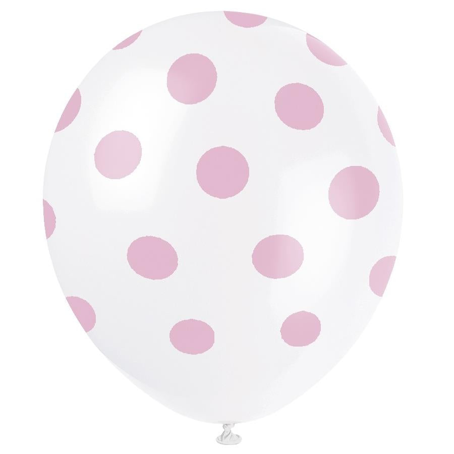 Baby Pink Polka Dot Latex Balloons Pack of 6 | Party Save Smile