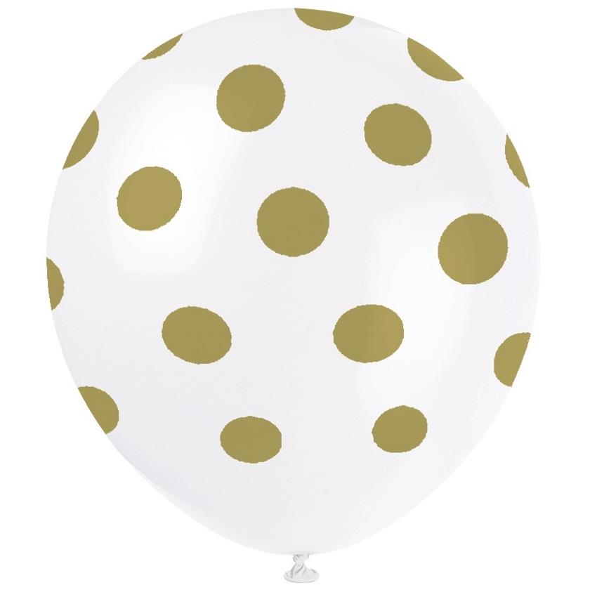 Gold Polka Dot Birthday Party Latex Balloons Pack of 6 | Party Save Smile