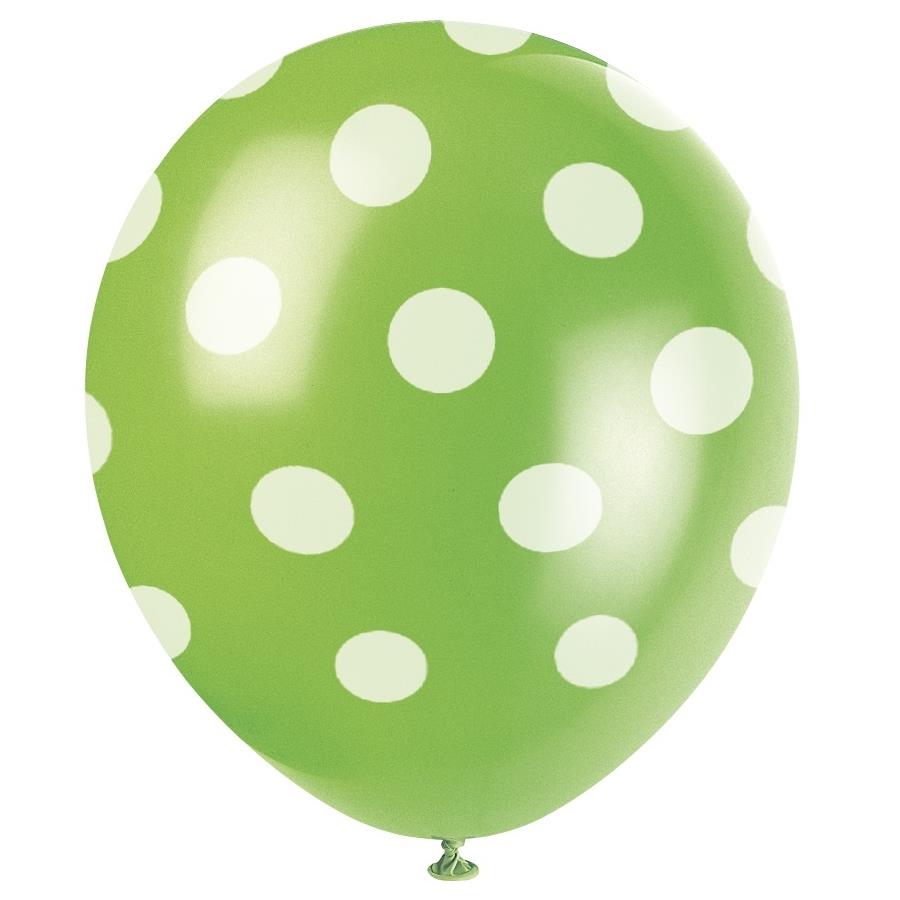 Lime Green Polka Dot Party Latex Balloons Pack of 6 | Party Save Smile