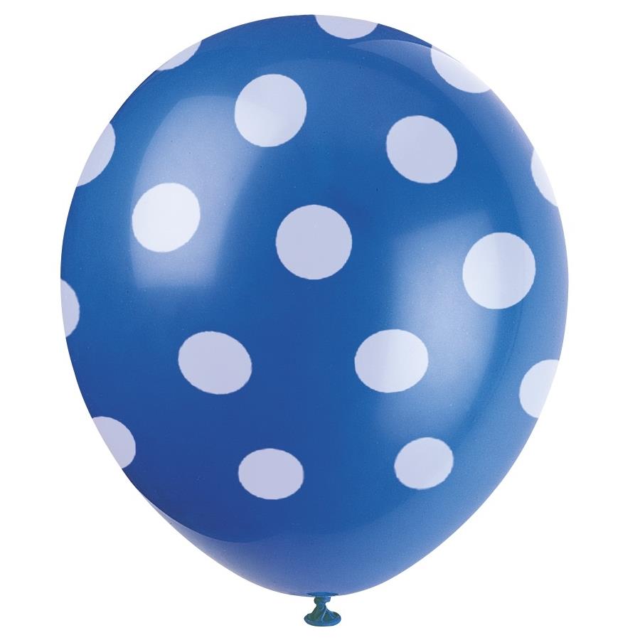 Royal Blue Polka Dot Party Latex Balloons Pack of 6 | Party Save Smile
