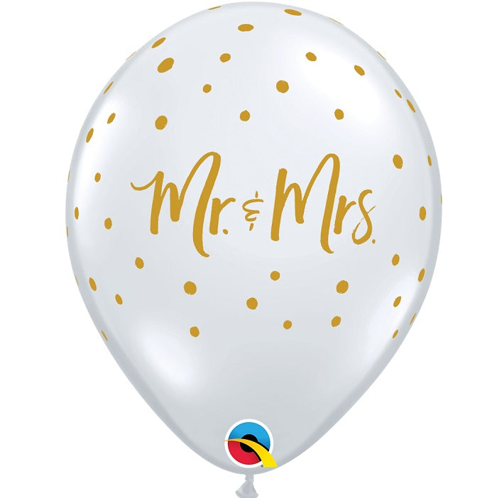 Mr & Mrs Latex Balloons Gold Dot Print 11 Inch Qualatex
