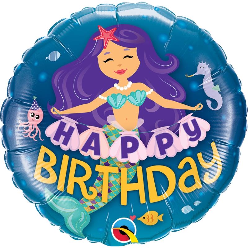 Smiling Mermaid Happy Birthday Foil Balloon 18 inches | Party Save Smile