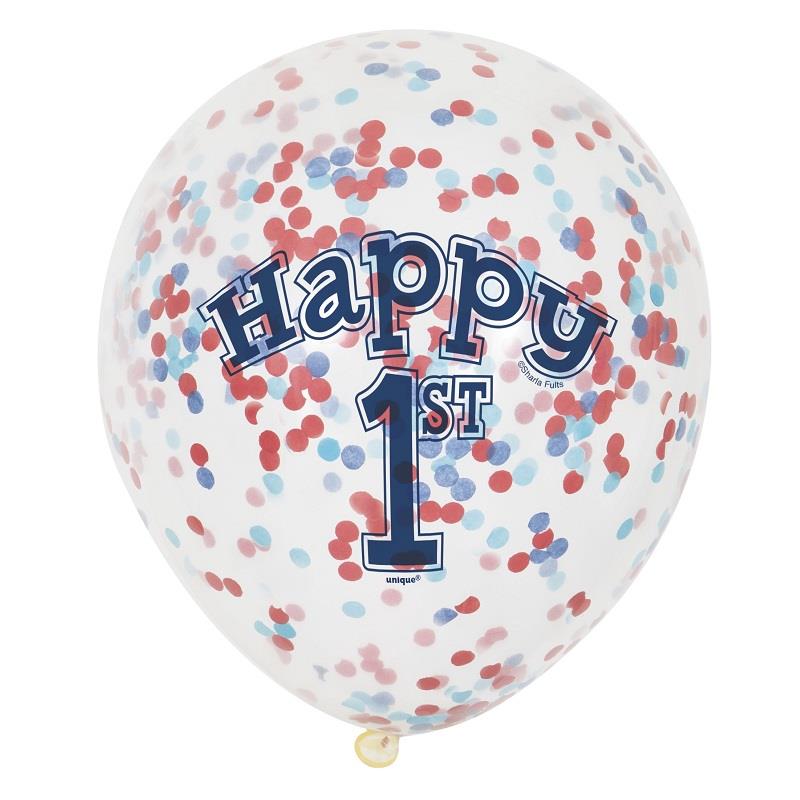 Multicoloured 1st Birthday Confetti Balloons Pack of 6 | Party Save Smile