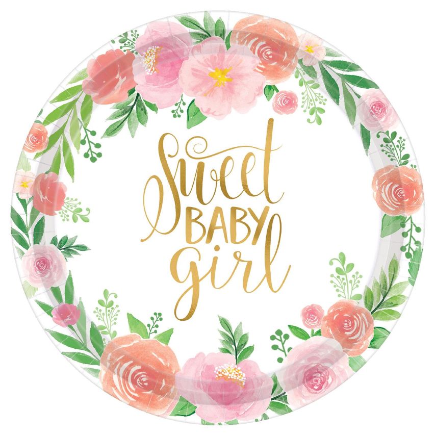 Floral Sweet Baby Girl Party Plates Pack of 8 | Party Save Smile
