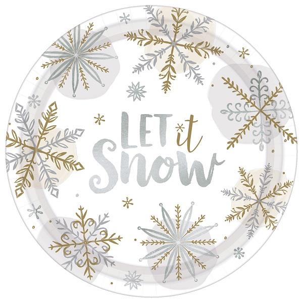 Christmas Paper Plates Let It Snow 23cm Pack of 8 | Party Save Smile