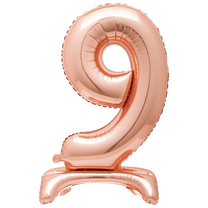 Rose Gold Number 9 Standing Air Fill Balloon 30 inches | Party Save Smile
