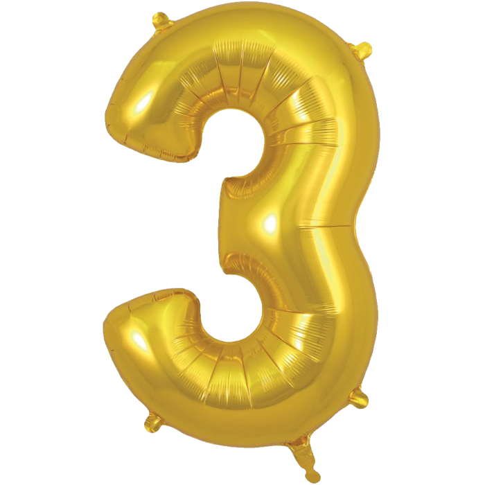 Gold Number 3 Balloon Oaktree 34 inches | Party Save Smile