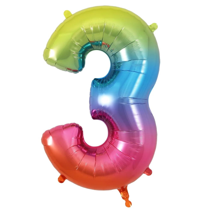 Rainbow Number 3 Balloon - Oaktree 34 inch | Party Save Smile