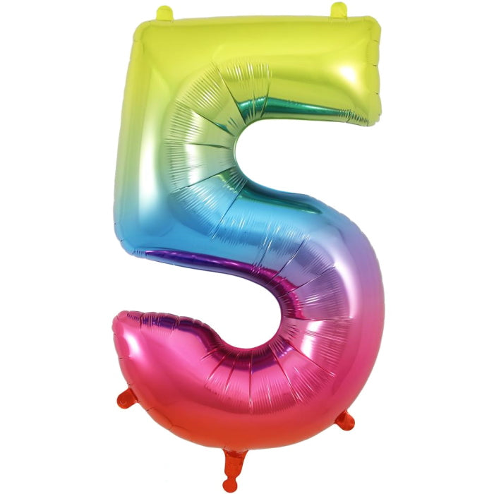 Rainbow Number 5 Foil Balloon Oaktree 34 inch | Party Save Smile