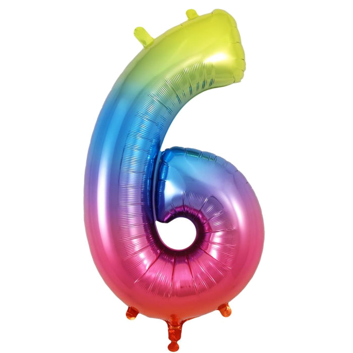 Rainbow Number 6 Foil Balloon Oaktree 34 inch | Party Save Smile