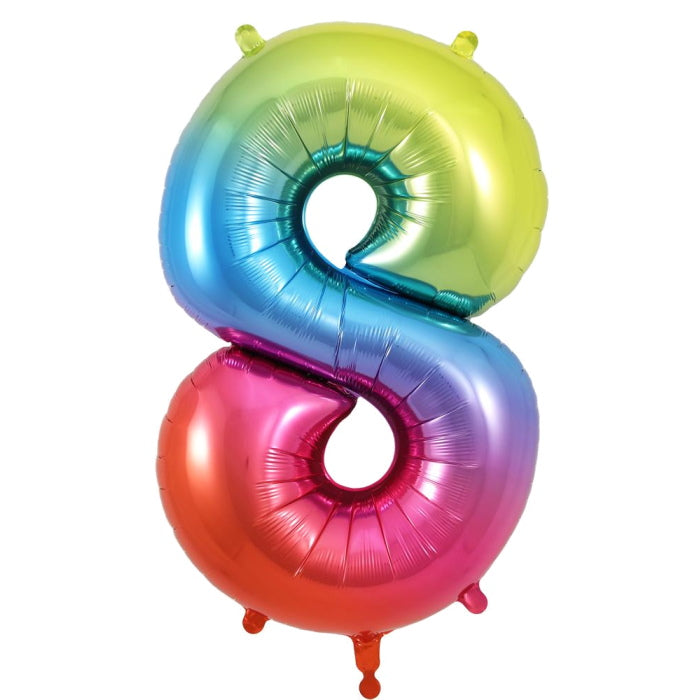 Rainbow Coloured Number 8 Foil Balloon 34 inch | Party Save Smile