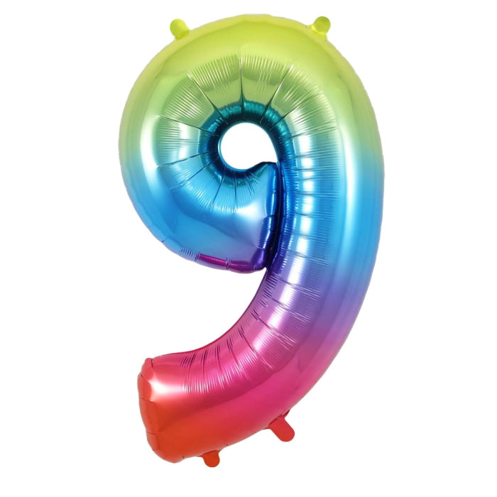 Rainbow Number 9 Foil Balloon Oaktree 34 inch | Party Save Smile