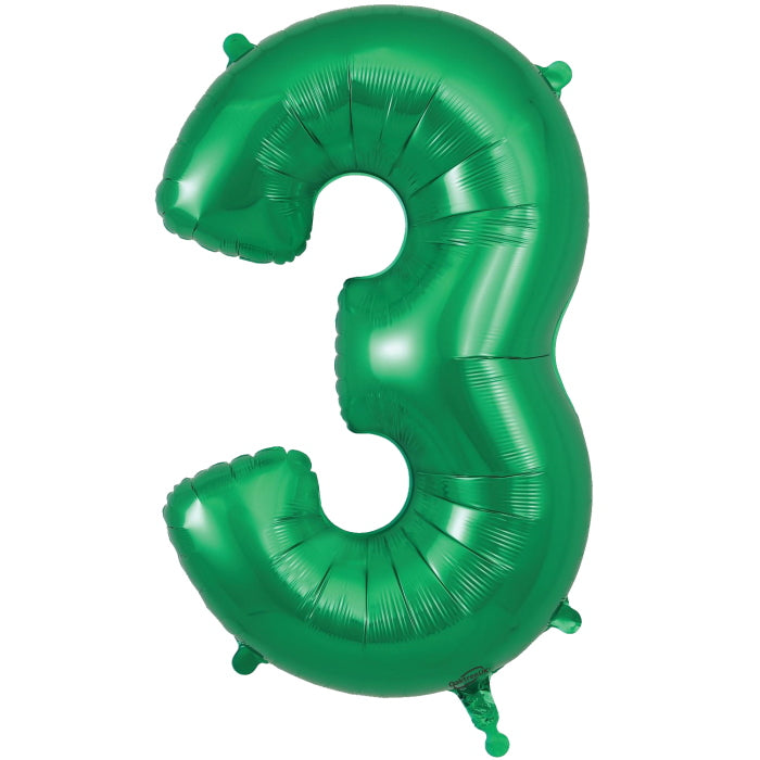 Green Number 3 Foil Balloon Oaktree 34 inch | Party Save Smile
