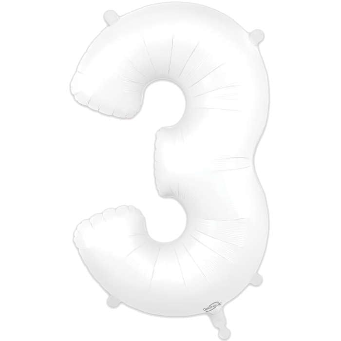 Matte White Number 3 Balloon Oaktree 34 inches | Party Save Smile