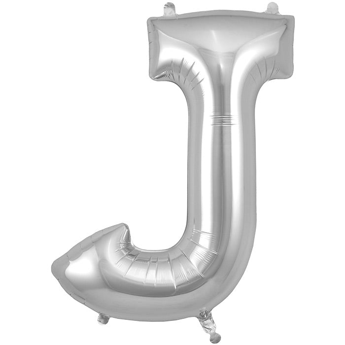 Silver Letter J Foil Balloon 34 inch | Party Save Smile