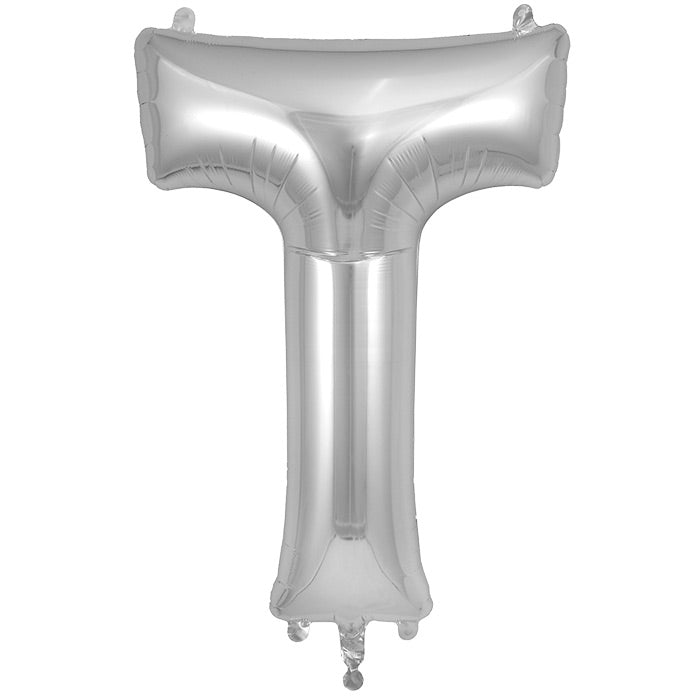 Silver Letter T Foil Balloon 34 inch | Party Save Smile