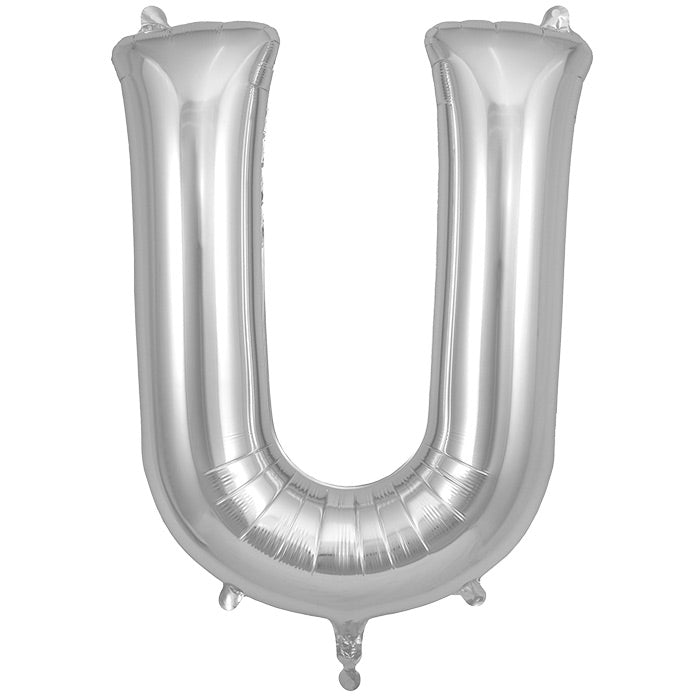 Silver Letter U Foil Balloon 34 inch | Party Save Smile