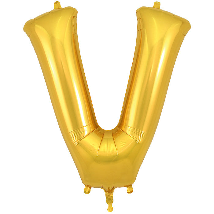 Gold Letter V Foil Balloon Oaktree 34 inches | Party Save Smile