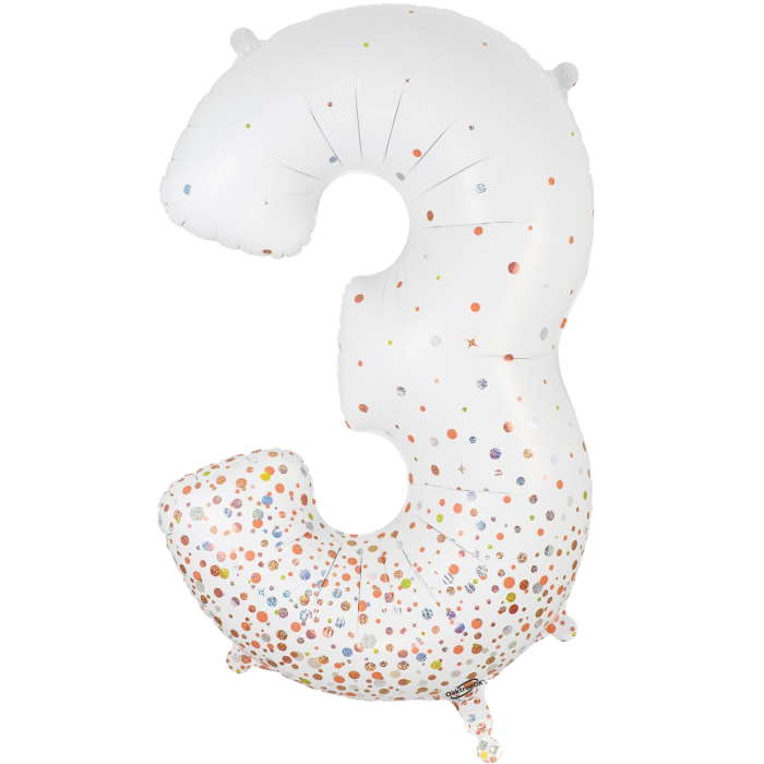 Rose Gold and White Number 3 Foil Balloon 34 Inch | Party Save Smile