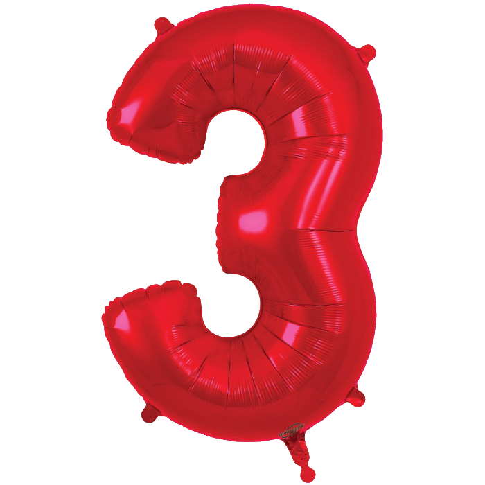 Red Number 3 Balloon Oaktree 34 inches | Party Save Smile