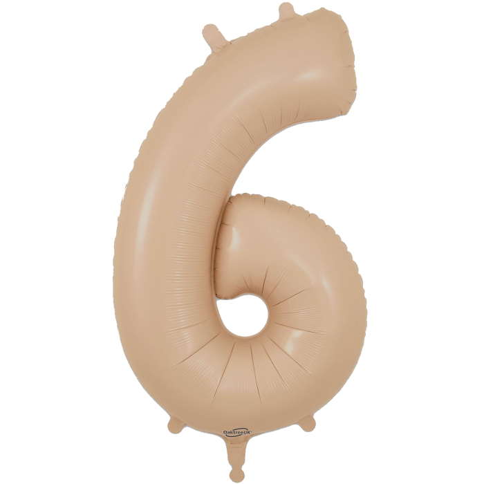 Matte Nude Number 6 Balloon Oaktree 34 inches | Party Save Smile