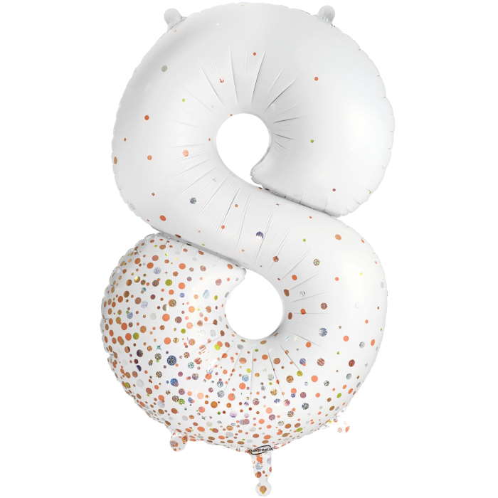 Rose Gold and White Number 8 Foil Balloon 34 Inch | Party Save Smile
