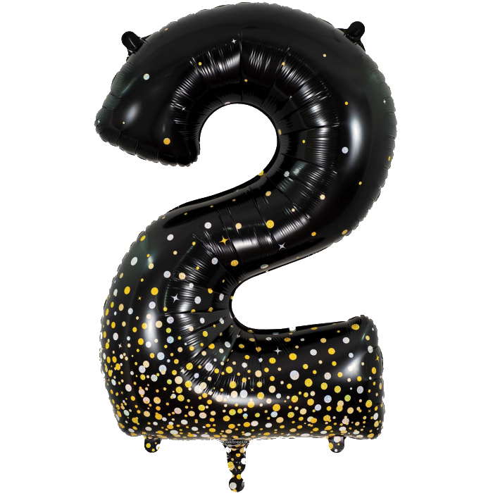 Black and Gold Number 2 Foil Balloon 34 Inches | Party Save Smile