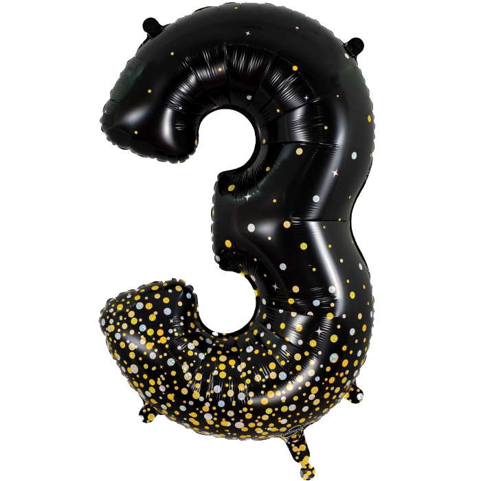 Black and Gold Number 3 Foil Balloon 34 Inches | Party Save Smile